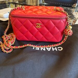 Chanel Red Quilted Vanity Women's Bag